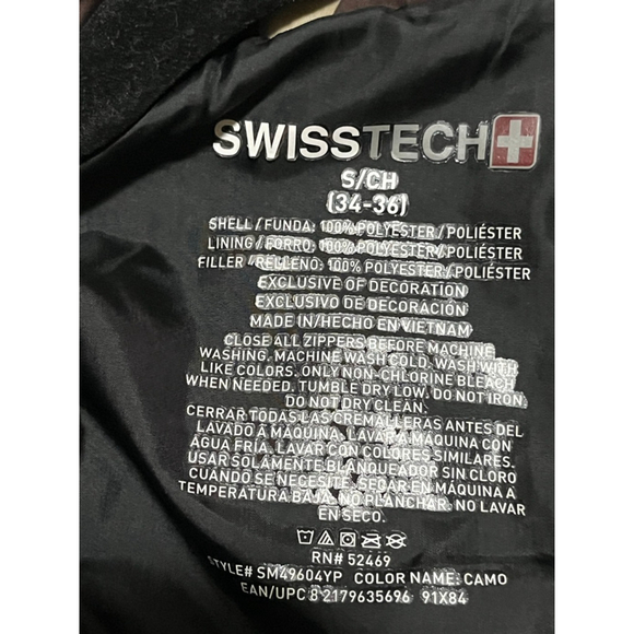 EUC Men's SWISS TECH Camo Puffer Vest S Green Brown - Picture 5 of 7